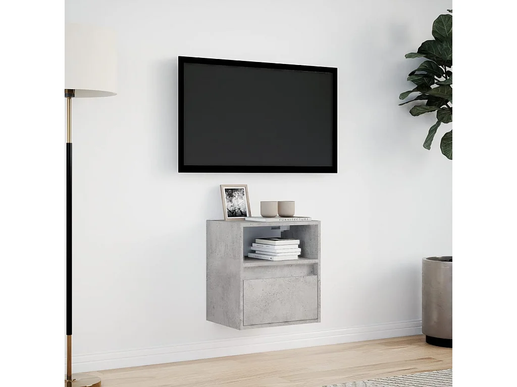Meuble TV mural avec lumières LED gris béton 41x31x45 cm