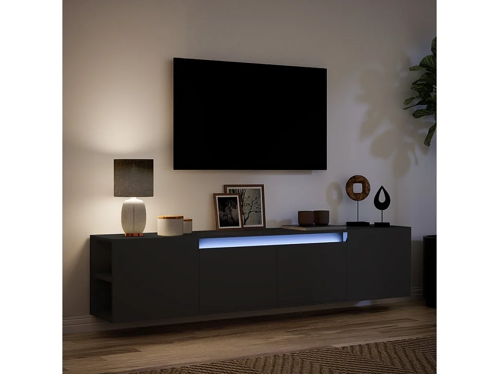 Móvel de parede para TV com luzes LED 180x31x39,5 cm preto