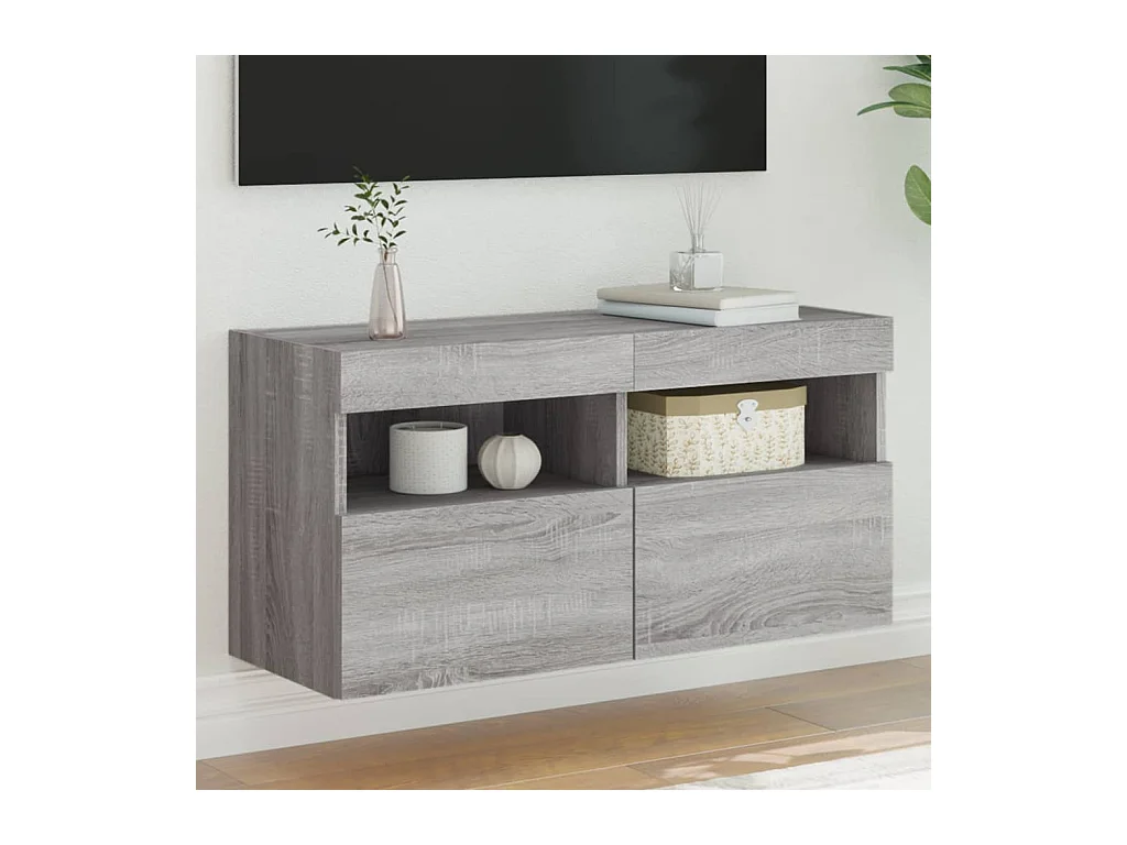 Mobile TV a Parete con Luci LED Grigio Sonoma 80x30x40 cm