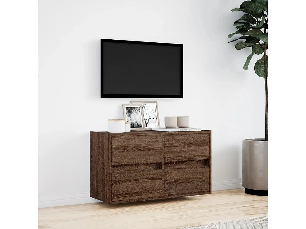 Mueble de TV de pared con luces LED marrón roble 80x31x45 cm
