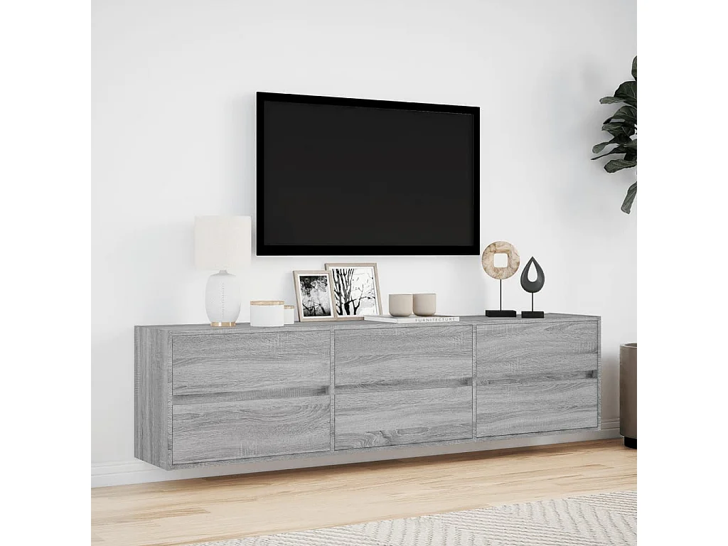 Mueble de TV de pared con LED gris Sonoma 180x31x45 cm