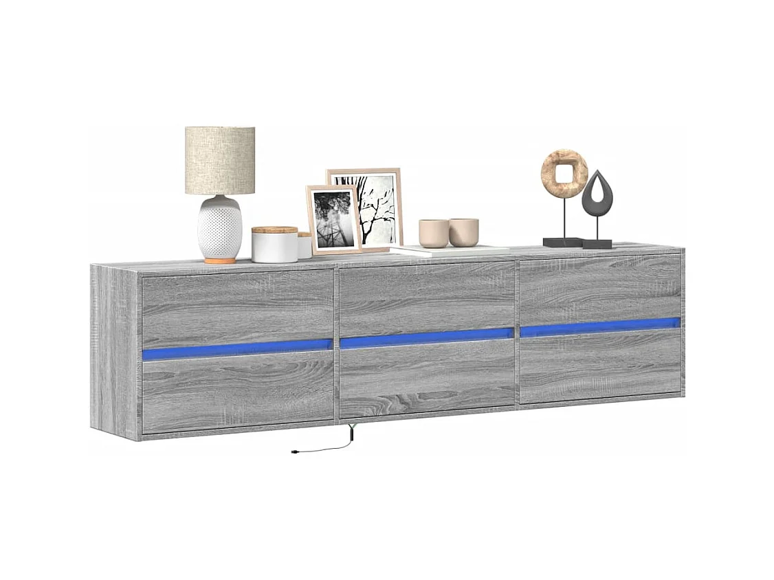 Meuble TV mural avec LED sonoma gris 180x31x45 cm
