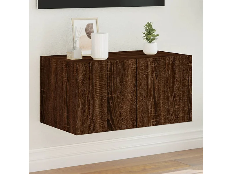 Meuble TV mural avec lumières LED chêne marron 60x35x31 cm