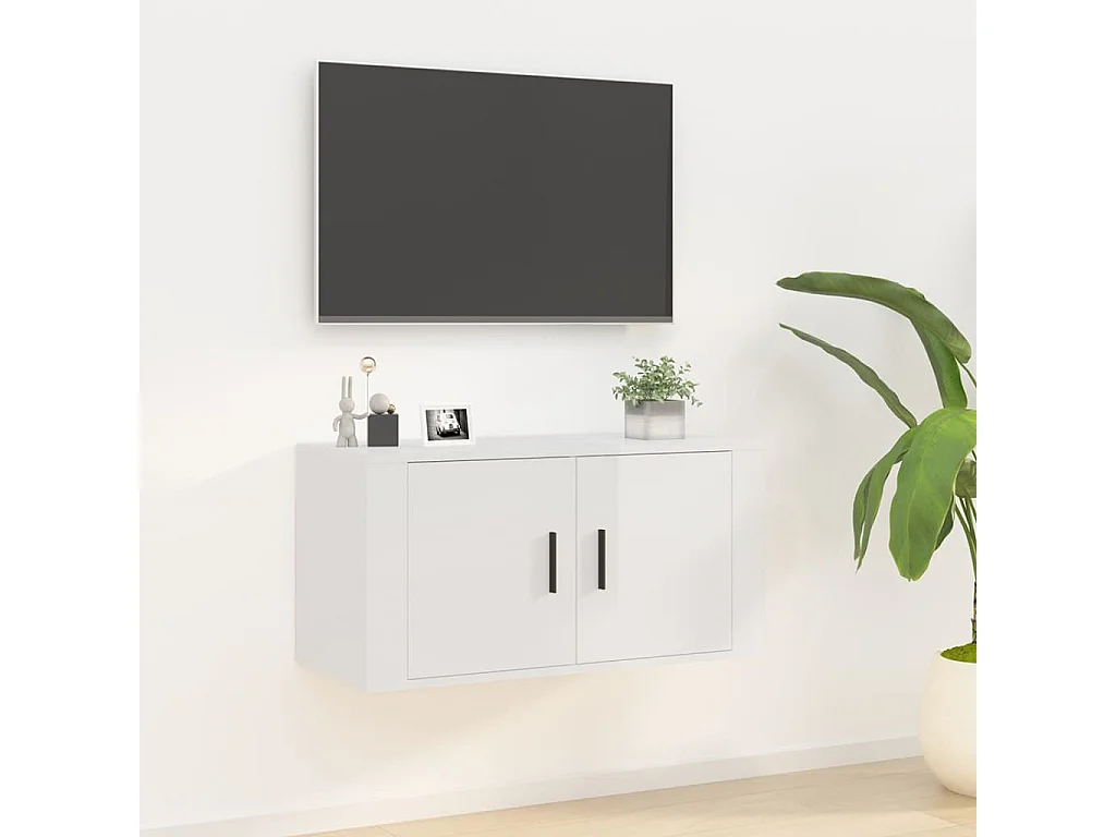 Meuble TV mural Blanc brillant 80x34,5x40 cm