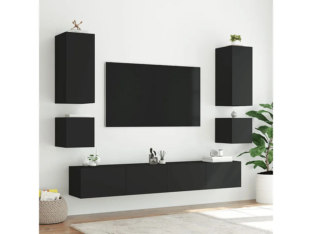Mueble de TV de pared con luces LED negro 40,5x35x40 cm
