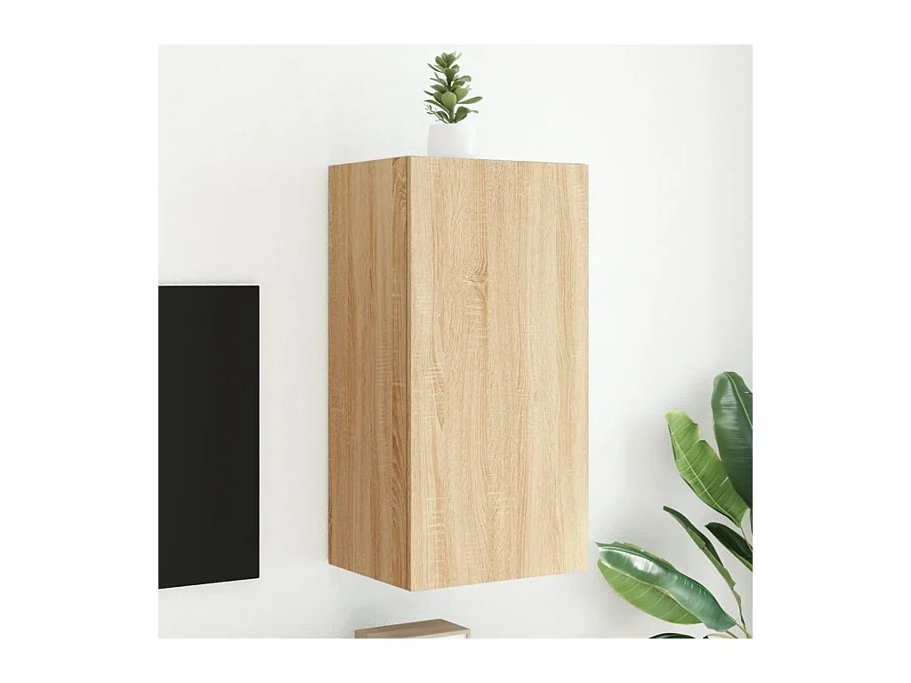 Mobile TV a Parete con Luci LED Rovere Sonoma 40,5x35x80 cm
