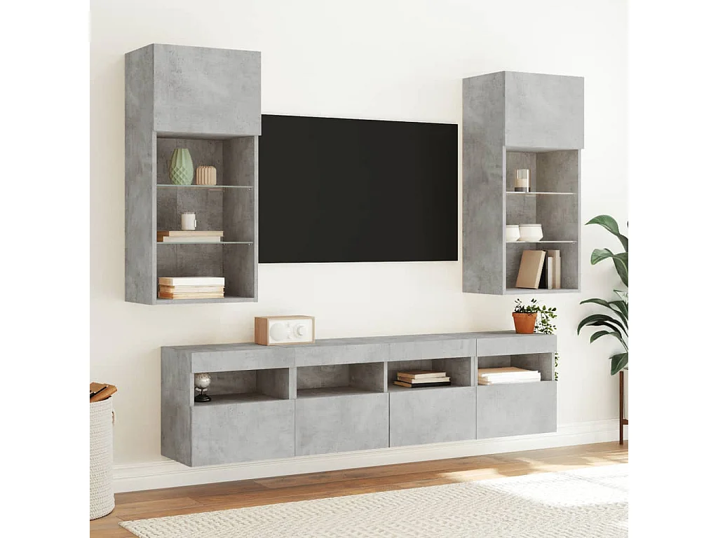 Meuble TV mural avec lumières LED gris béton 40x30x40 cm