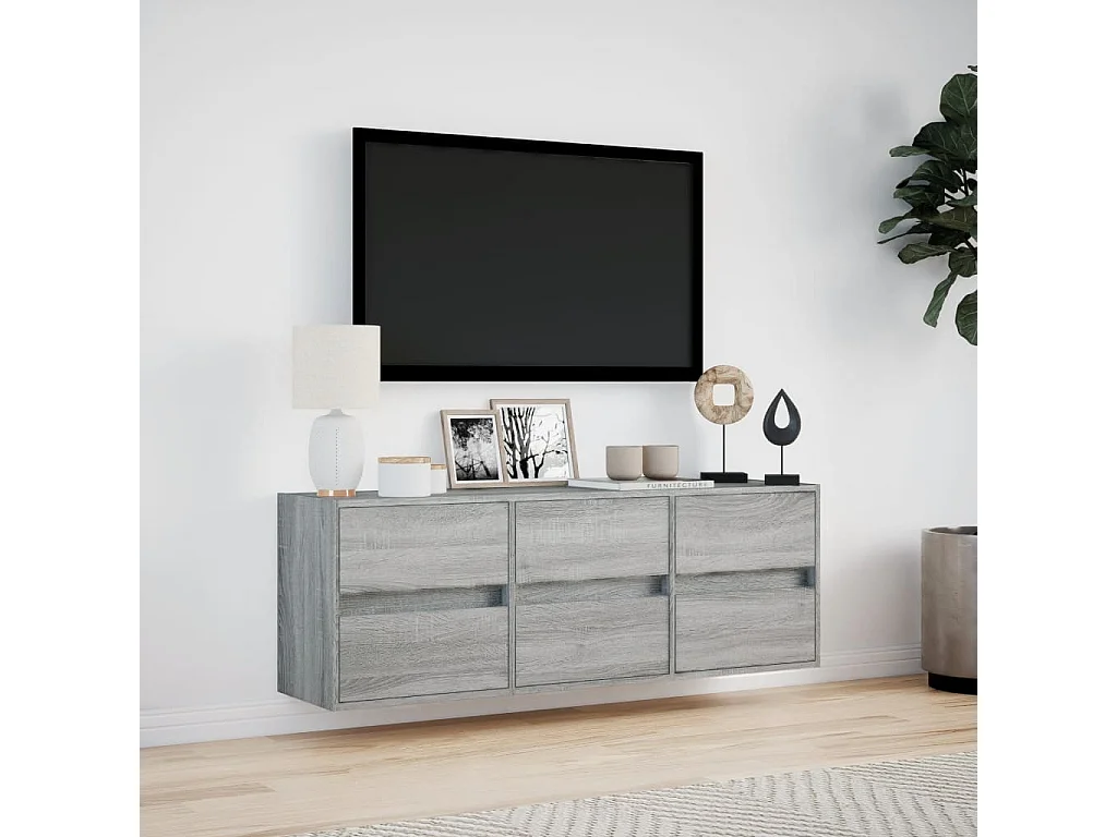 Mobile TV a Parete con Luci LED Grigio Sonoma 130x31x45 cm