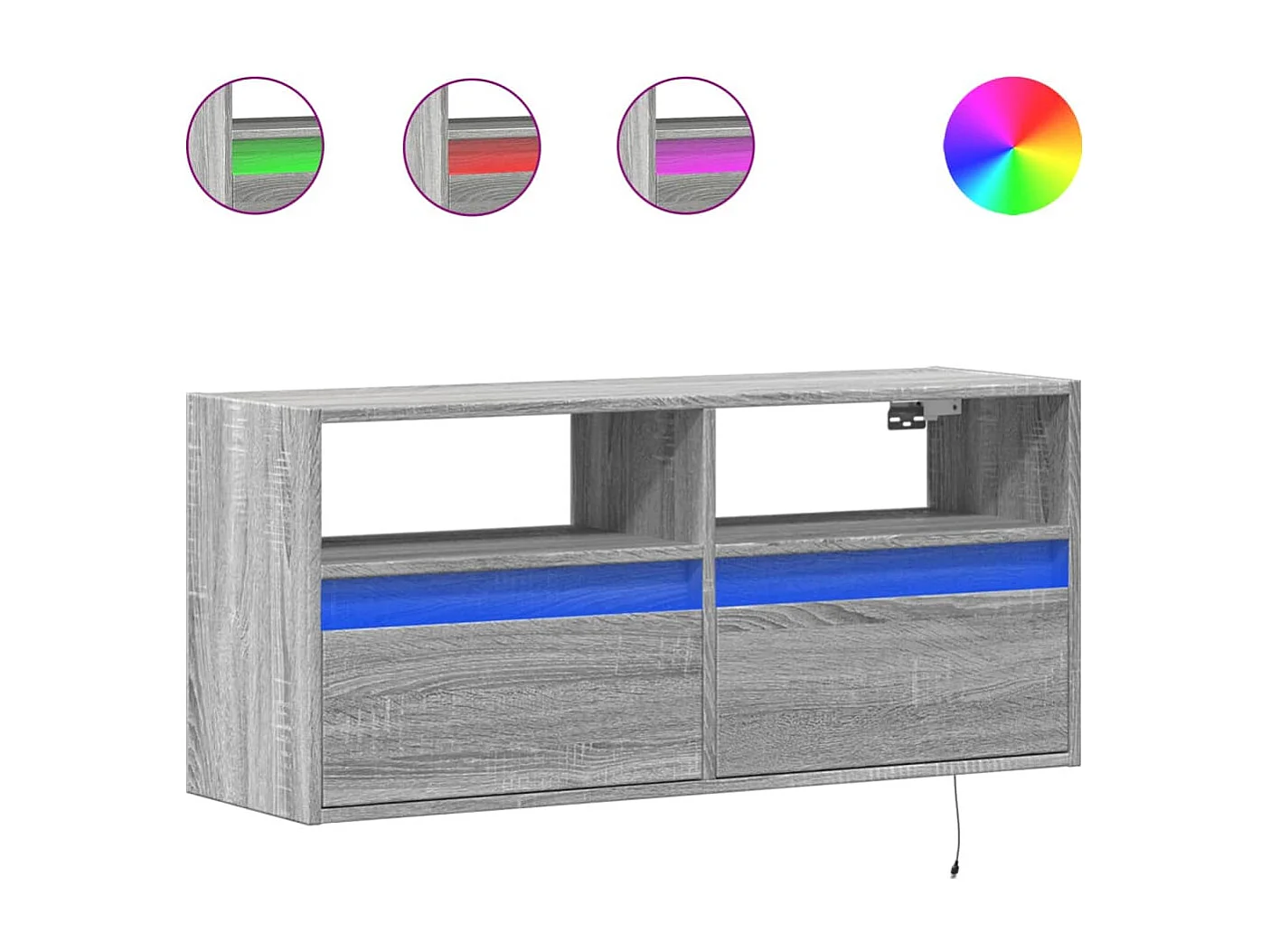 Mueble de TV de pared con luces LED gris Sonoma 100x31x45 cm