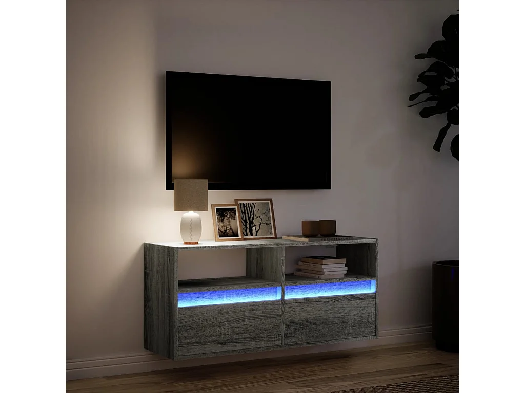 Mueble de TV de pared con luces LED gris Sonoma 100x31x45 cm