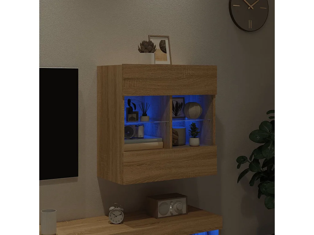 Meuble TV mural avec lumières LED chêne sonoma 58,5x30x60,5 cm