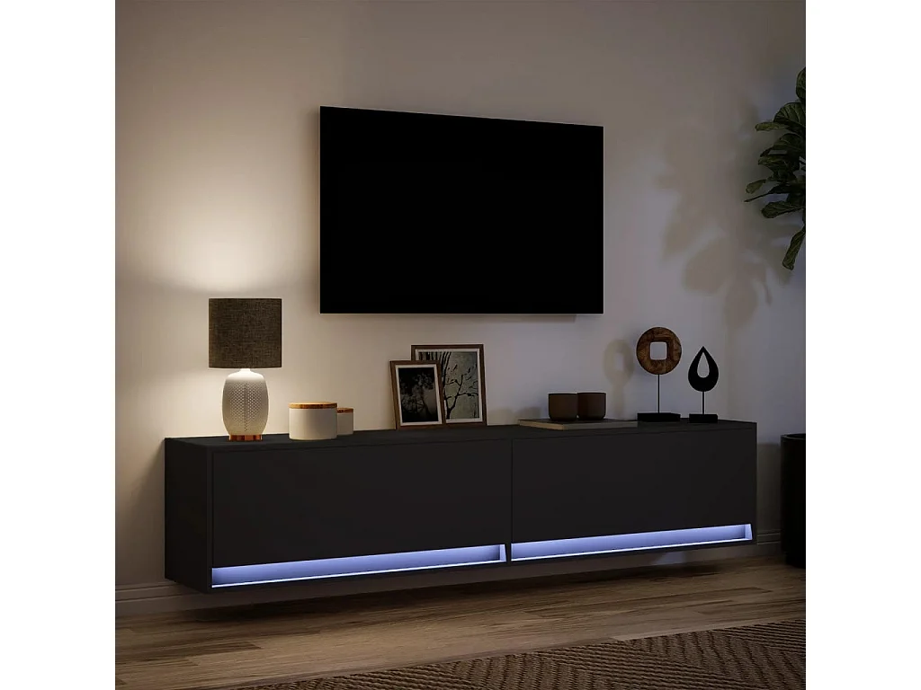 Mueble de TV de pared con LED negro 180x31x38 cm