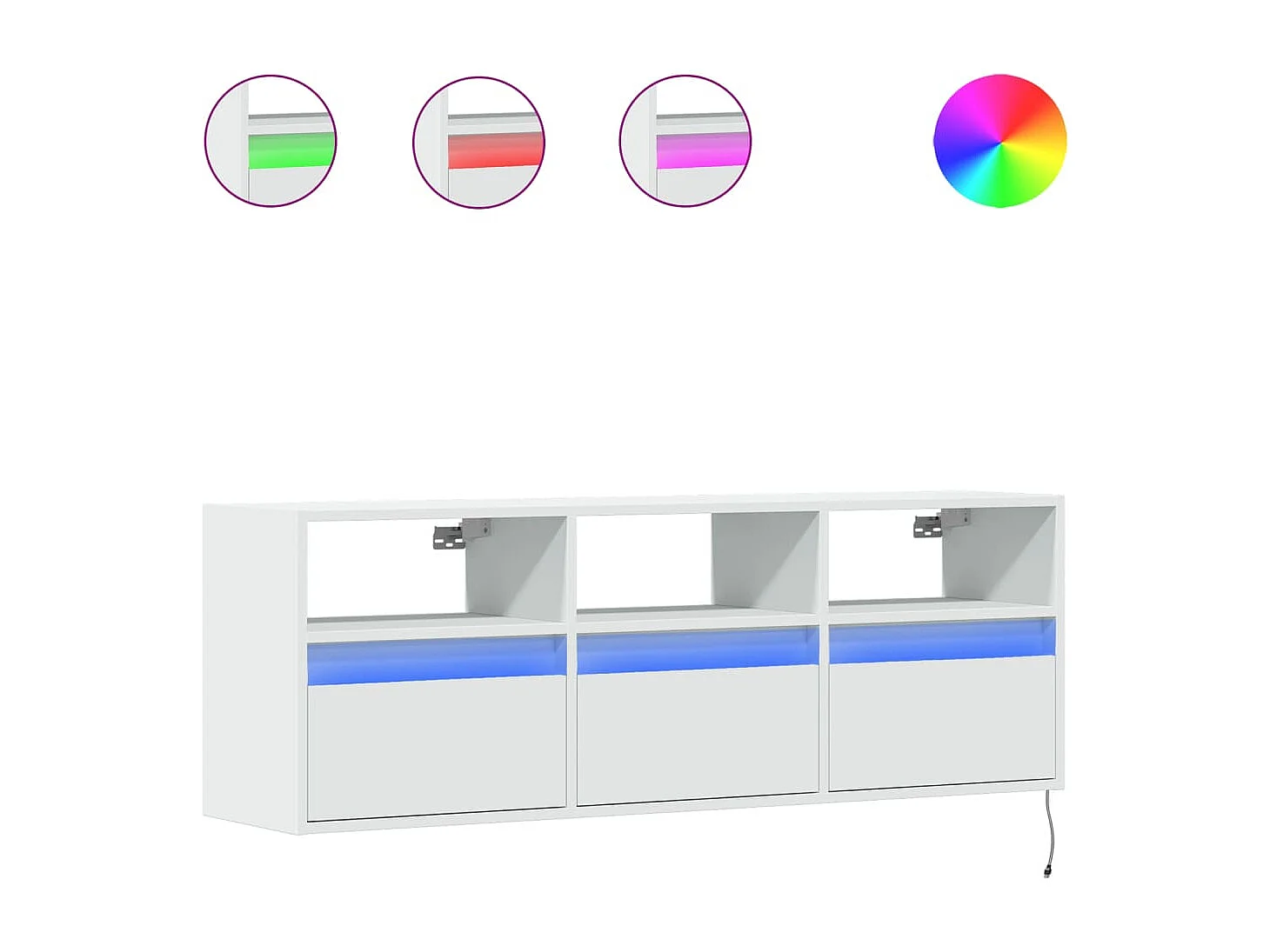 Móvel de parede para TV com luzes LED 130x31x45 cm branco