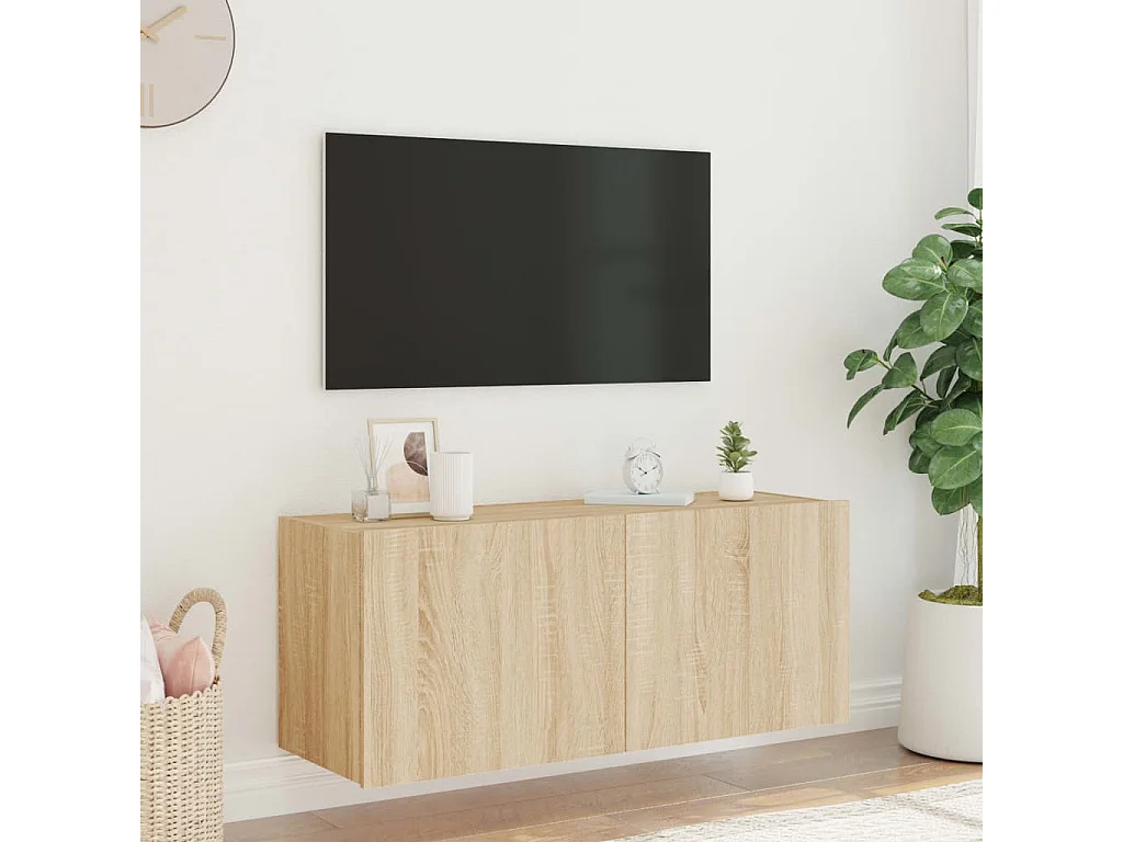 Mobile TV a Parete con Luci LED Rovere Sonoma 100x35x41 cm