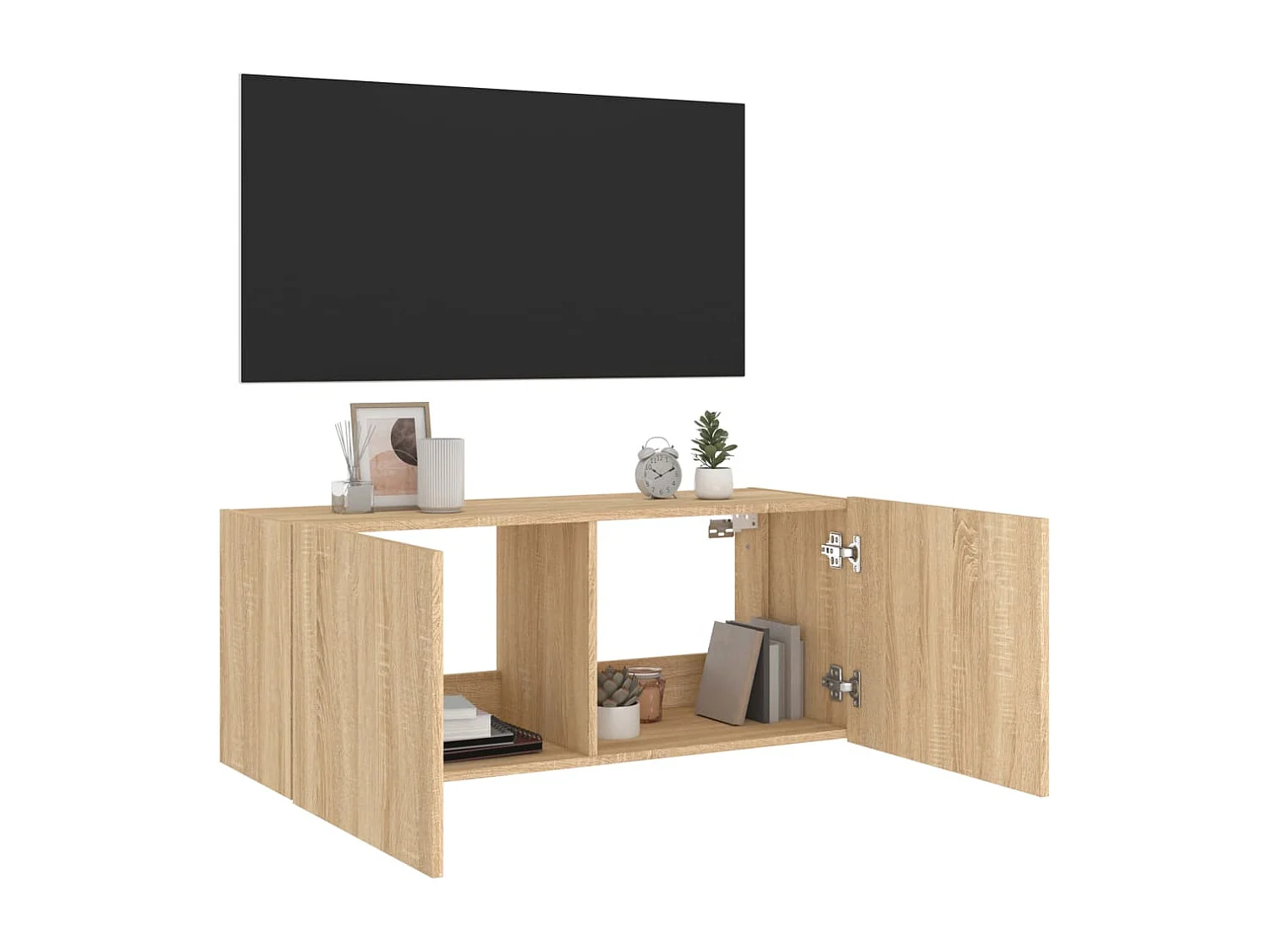 Mobile TV a Parete con Luci LED Rovere Sonoma 100x35x41 cm