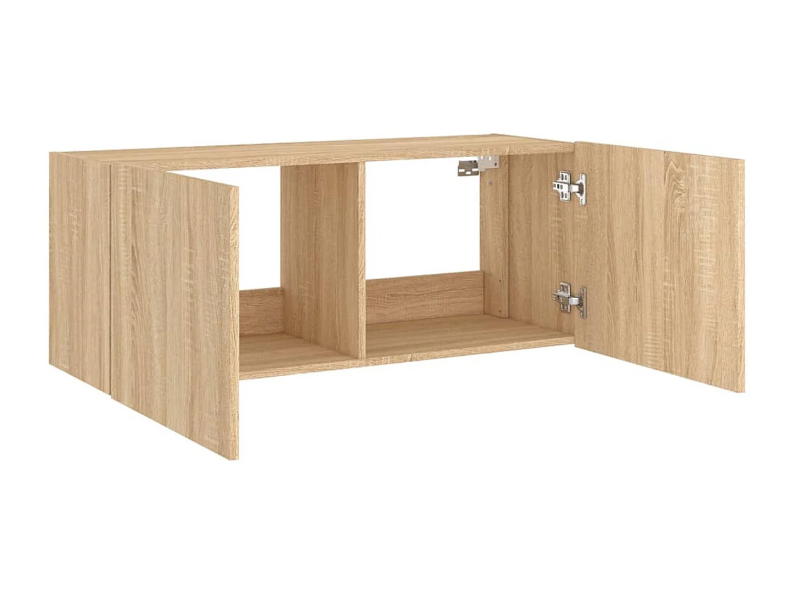 Mobile TV a Parete con Luci LED Rovere Sonoma 100x35x41 cm