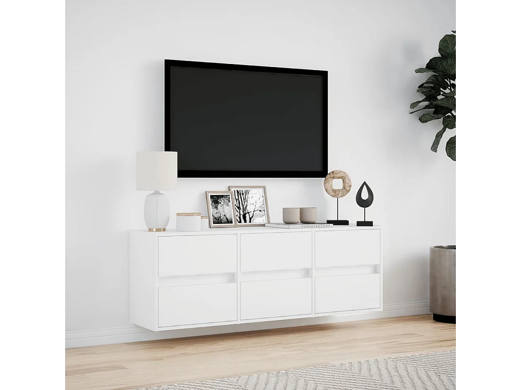 Mueble de TV de pared con luces LED blanco 130x31x45 cm