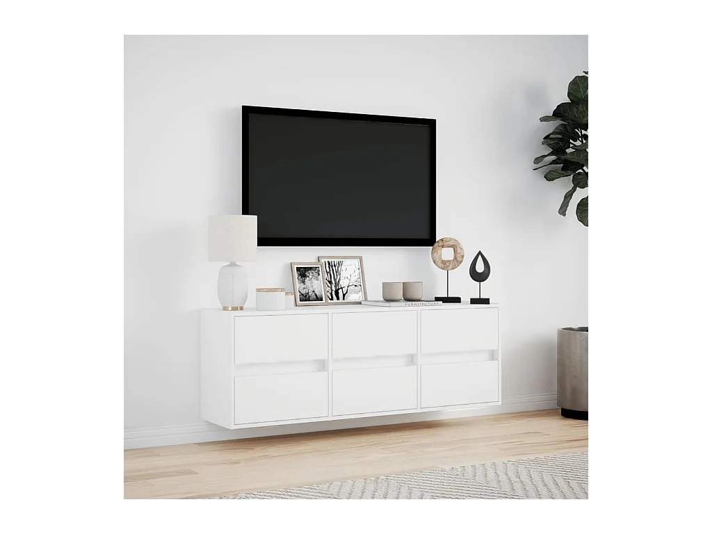 Meuble TV mural avec lumières LED blanc 130x31x45 cm