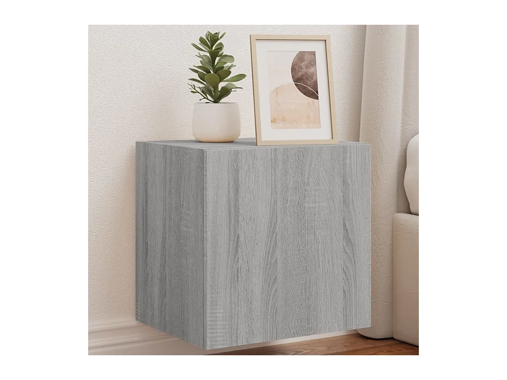 Mobile TV a Parete con Luci LED Grigio Sonoma 40,5x35x40 cm