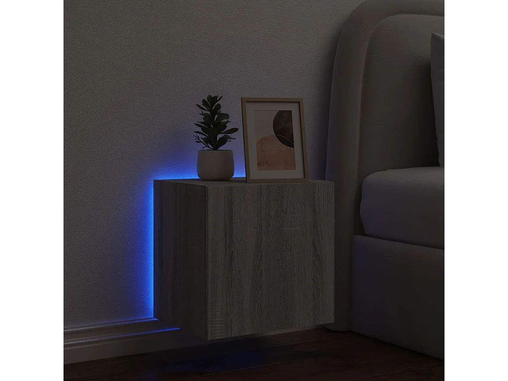 Mobile TV a Parete con Luci LED Grigio Sonoma 40,5x35x40 cm