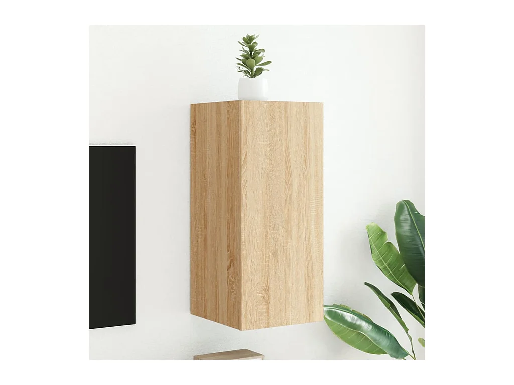 Mobile TV a Parete con Luci LED Rovere Sonoma 30,5x35x70 cm