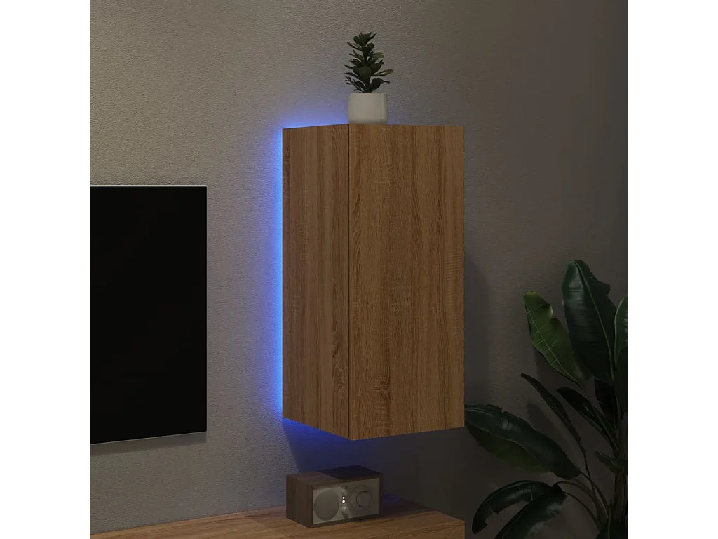 Mobile TV a Parete con Luci LED Rovere Sonoma 30,5x35x70 cm