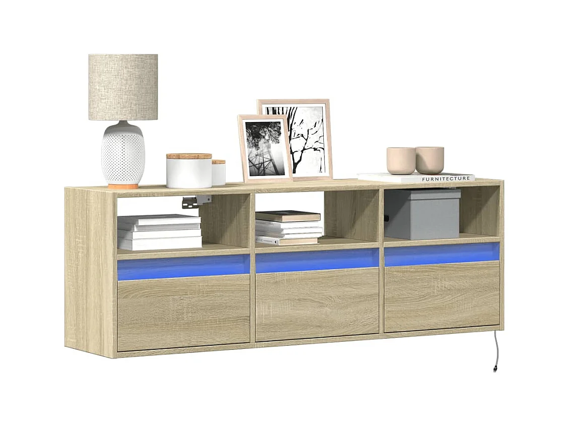Mobile TV a Parete con Luci LED Rovere Sonoma 130x31x45 cm