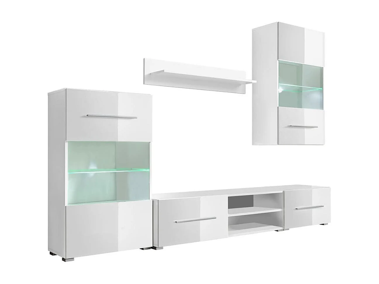 Mobile TV a Parete con Vetrina 5 pz Illuminazione LED Bianco