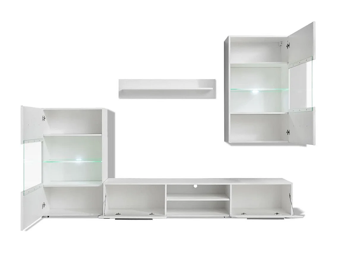 Mobile TV a Parete con Vetrina 5 pz Illuminazione LED Bianco