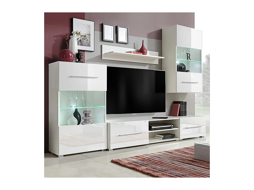 Muurvitrine tv-meubel met LED-verlichting wit 5-delig