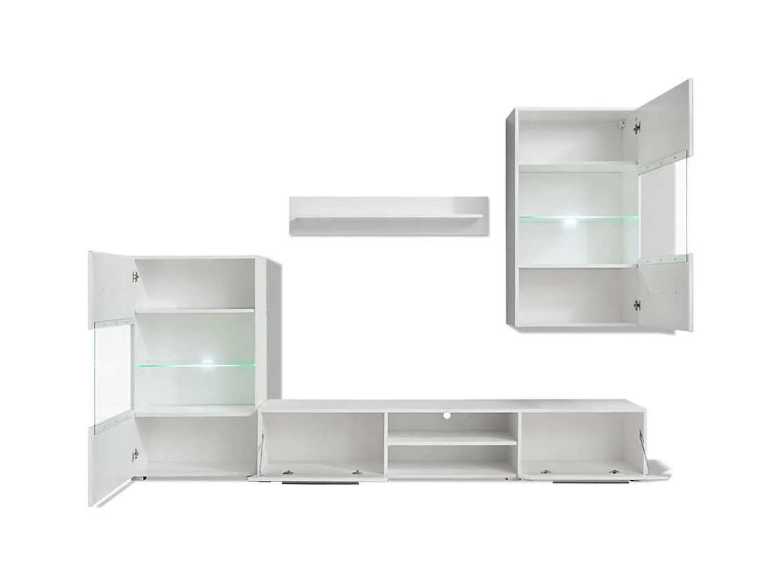 Muurvitrine tv-meubel met LED-verlichting wit 5-delig