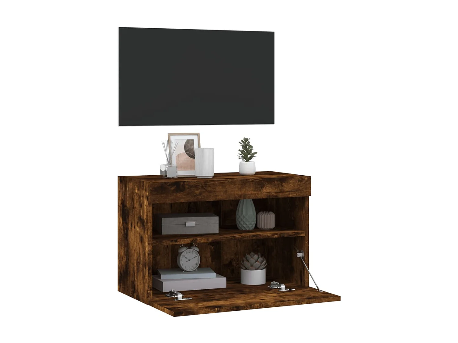 Meuble TV mural avec lumières LED chêne fumé 60x30x40 cm