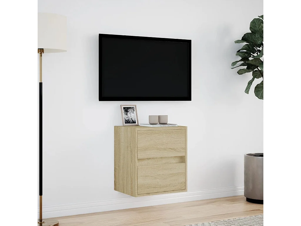 Mobile TV a Parete con Luci LED Rovere Sonoma 41x31x45 cm