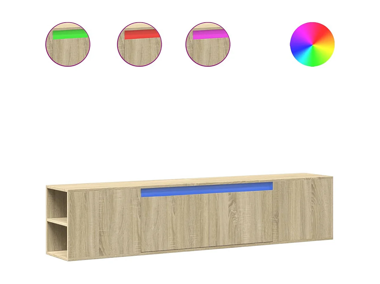 Mobile TV a Parete con LED Rovere Sonoma 180x31x39,5 cm