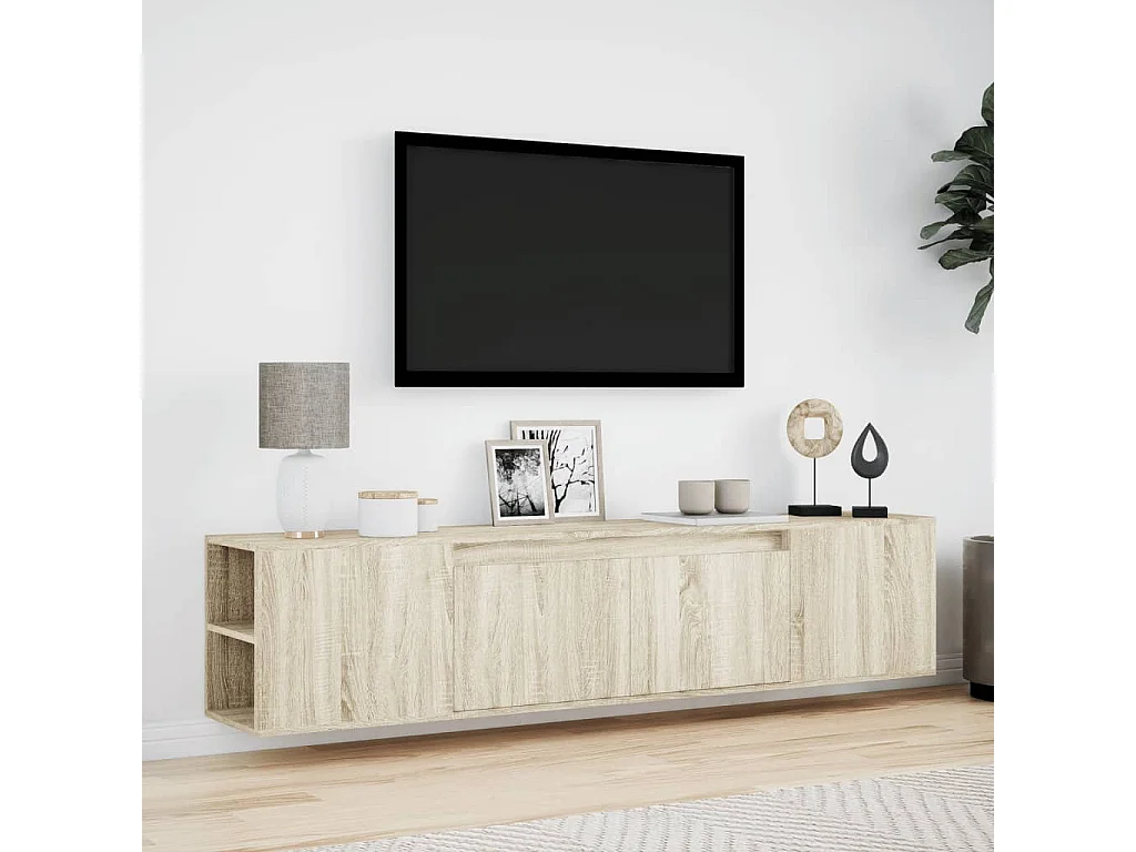 Meuble TV mural avec LED chêne sonoma 180x31x39,5 cm