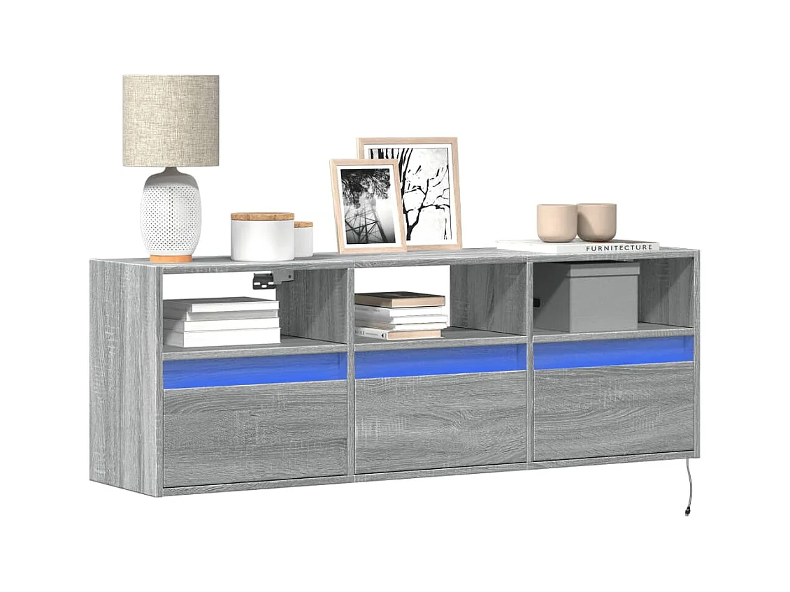 TV-Wandschrank mit LED-Beleuchtung Grau Sonoma 130x31x45 cm