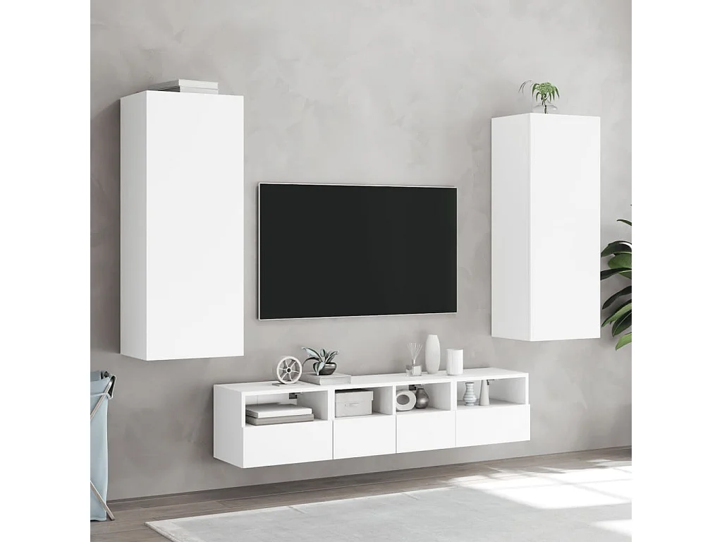 Meuble TV mural blanc 40,5x30x102 cm bois d'ingénierie