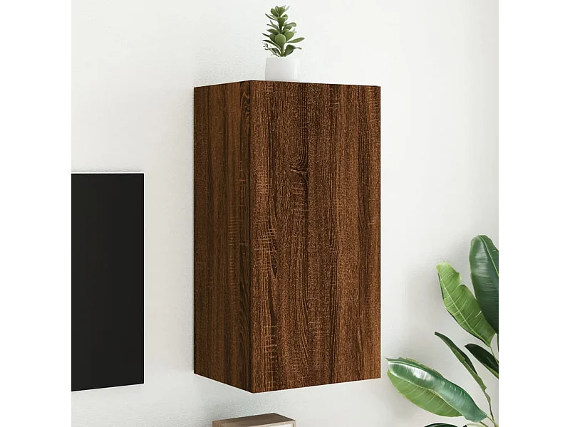 Meuble TV mural avec lumières LED chêne marron 40,5x35x80 cm