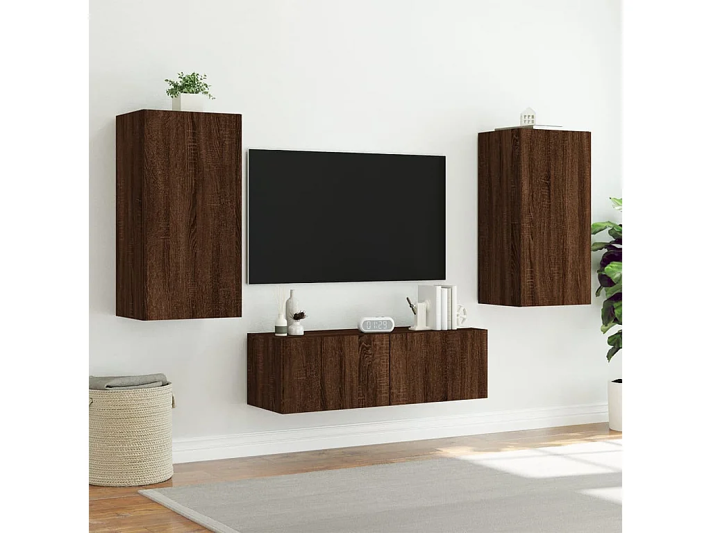 TV-Wandschrank mit LED-Leuchten Braun Eichen-Optik 40,5x35x80cm