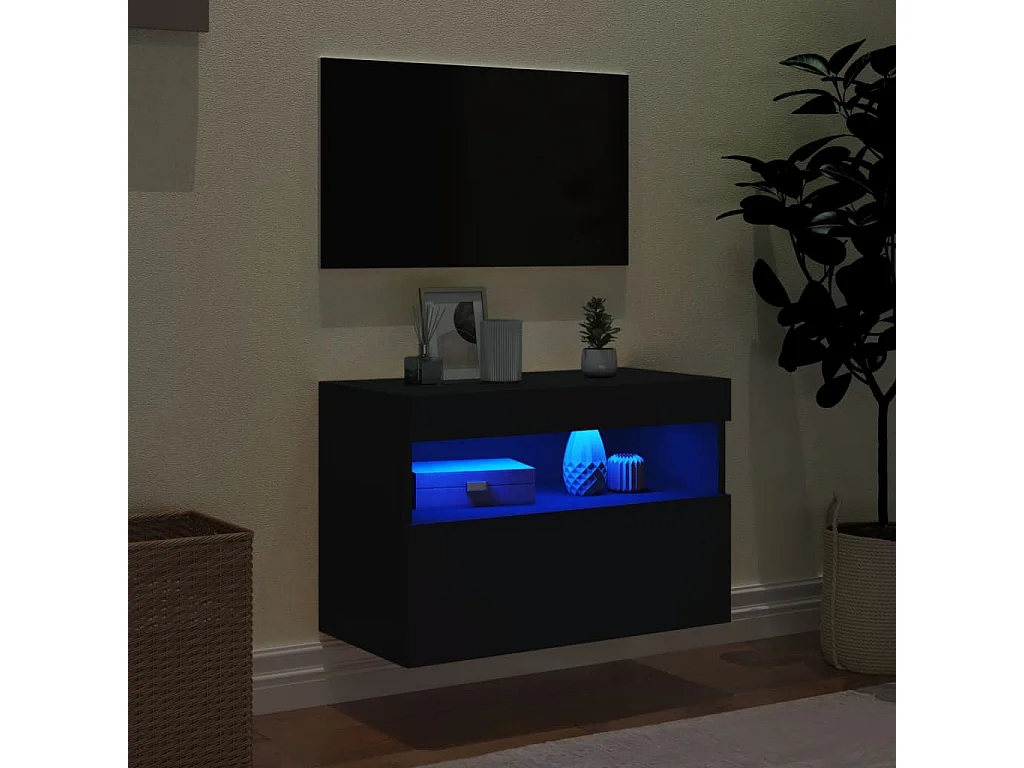 Móvel de parede para TV com luzes LED 60x30x40 cm preto