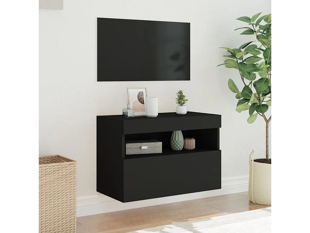 Móvel de parede para TV com luzes LED 60x30x40 cm preto