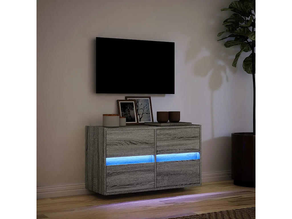 Mobile TV a Parete con Luci LED Grigio Sonoma 80x31x45 cm