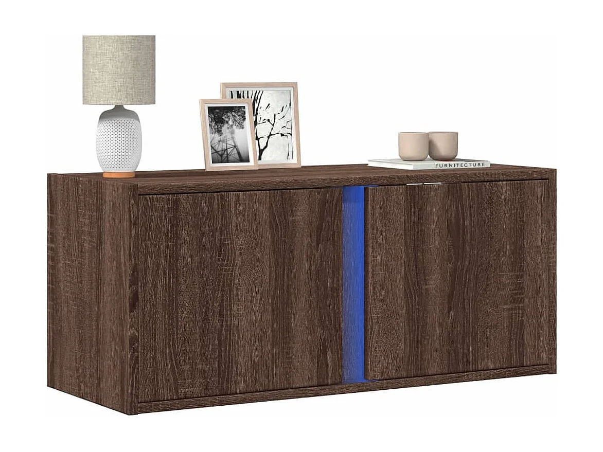 Mobile TV a Parete con Luci LED Rovere Marrone 80x31x35 cm