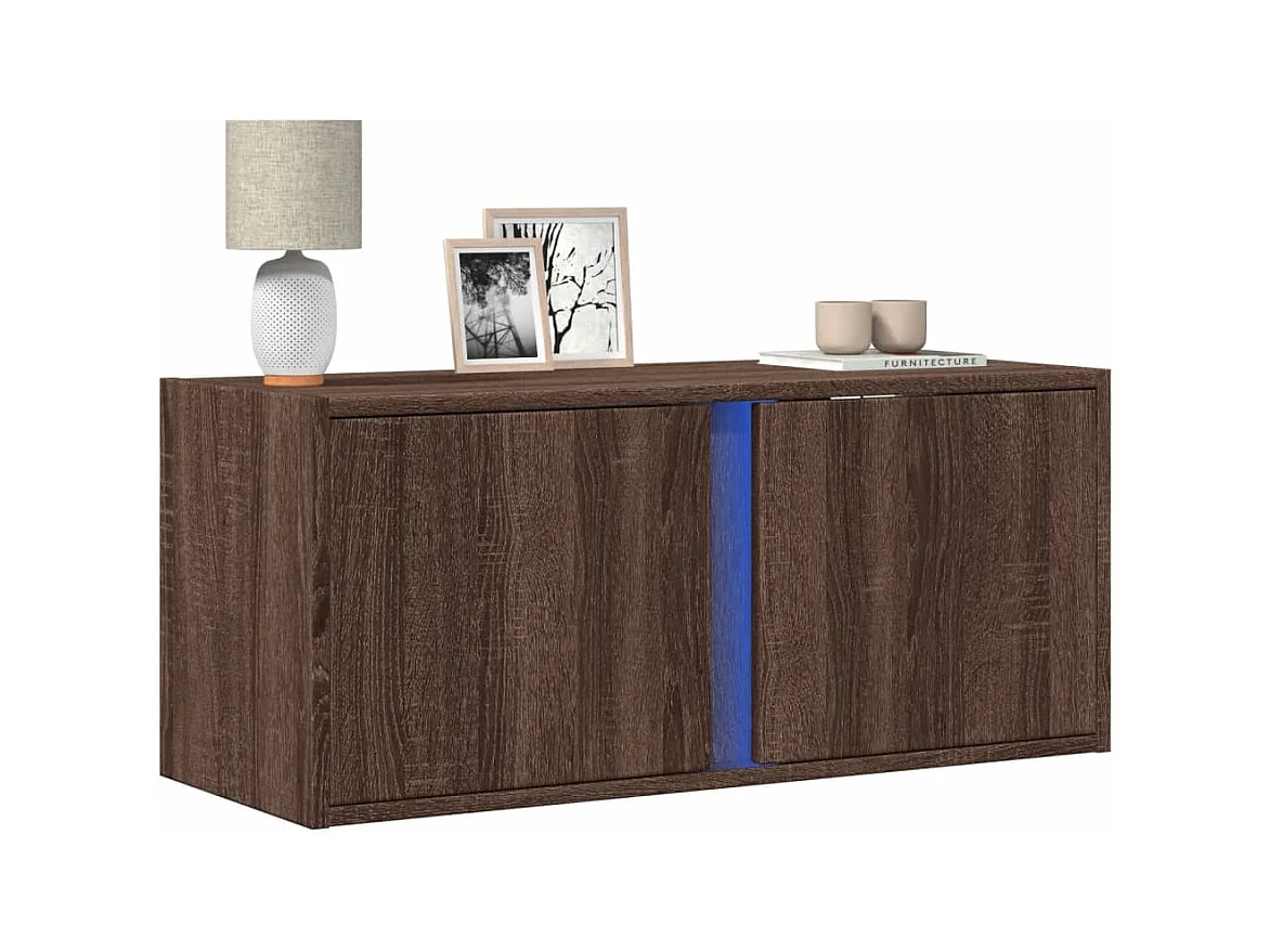 Mobile TV a Parete con Luci LED Rovere Marrone 80x31x35 cm