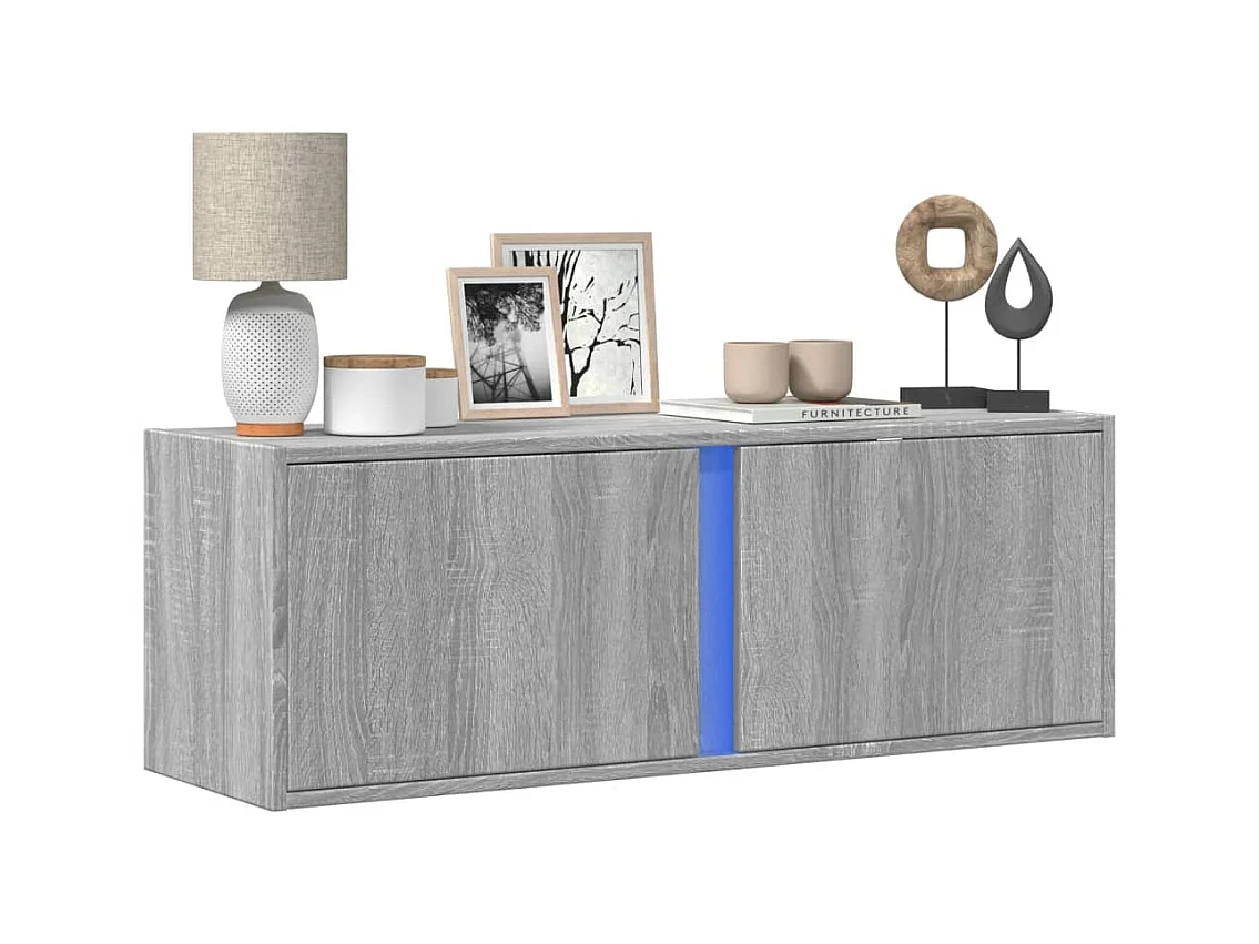 Mobile TV a Parete con Luci LED Grigio Sonoma 100x31x35 cm