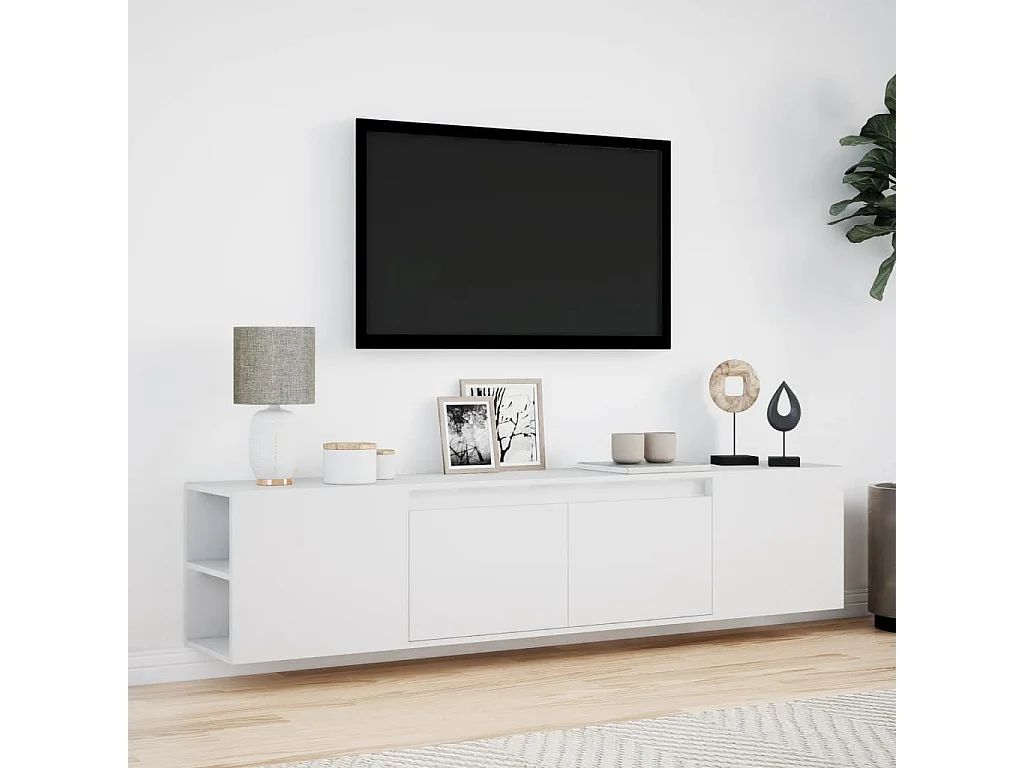 Mobile TV a Parete con LED Bianco 180x31x39,5 cm