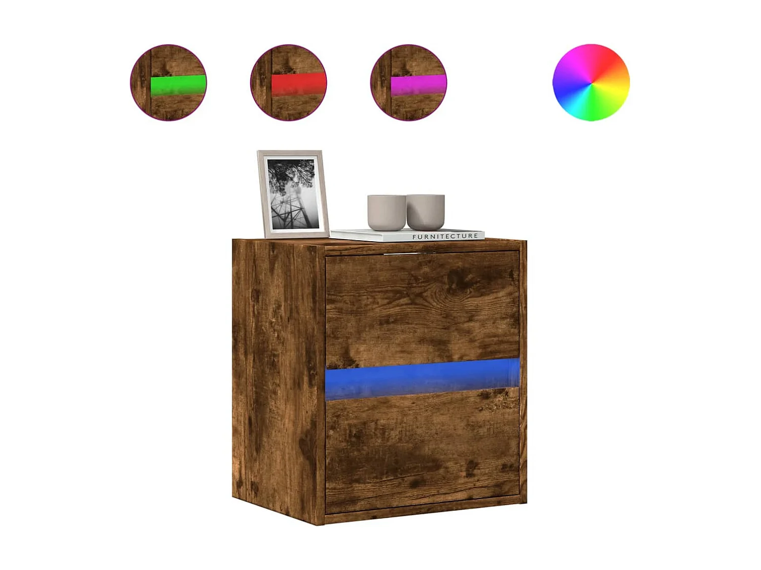 Meuble TV mural avec lumières LED chêne fumé 41x31x45 cm