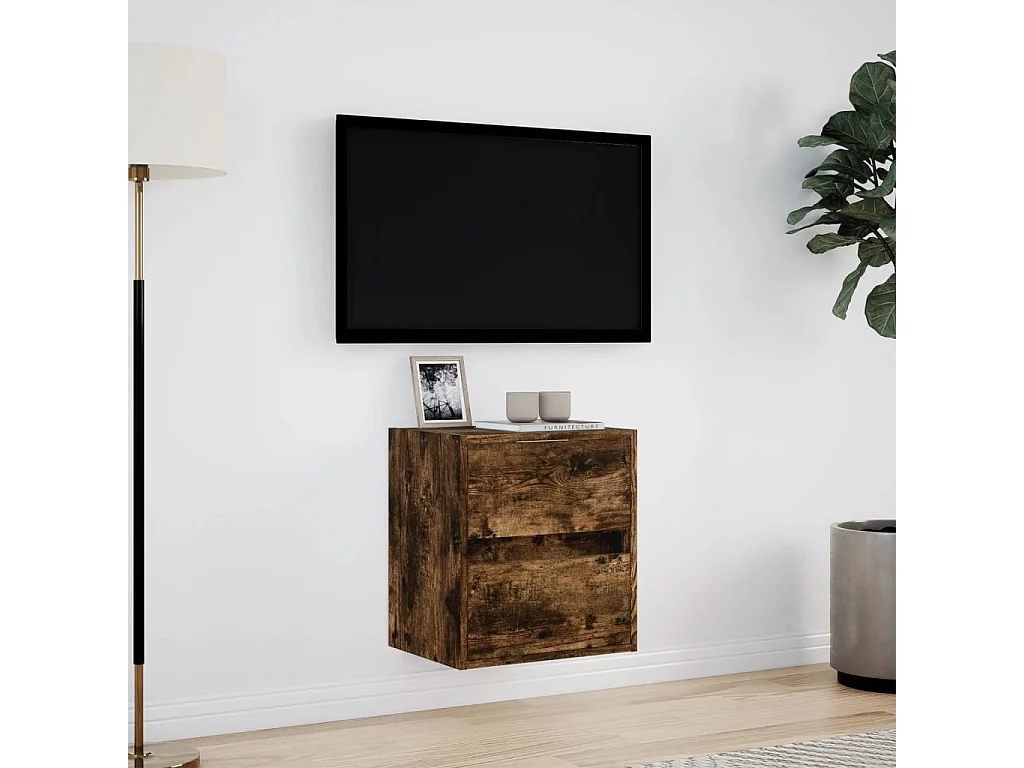 Meuble TV mural avec lumières LED chêne fumé 41x31x45 cm