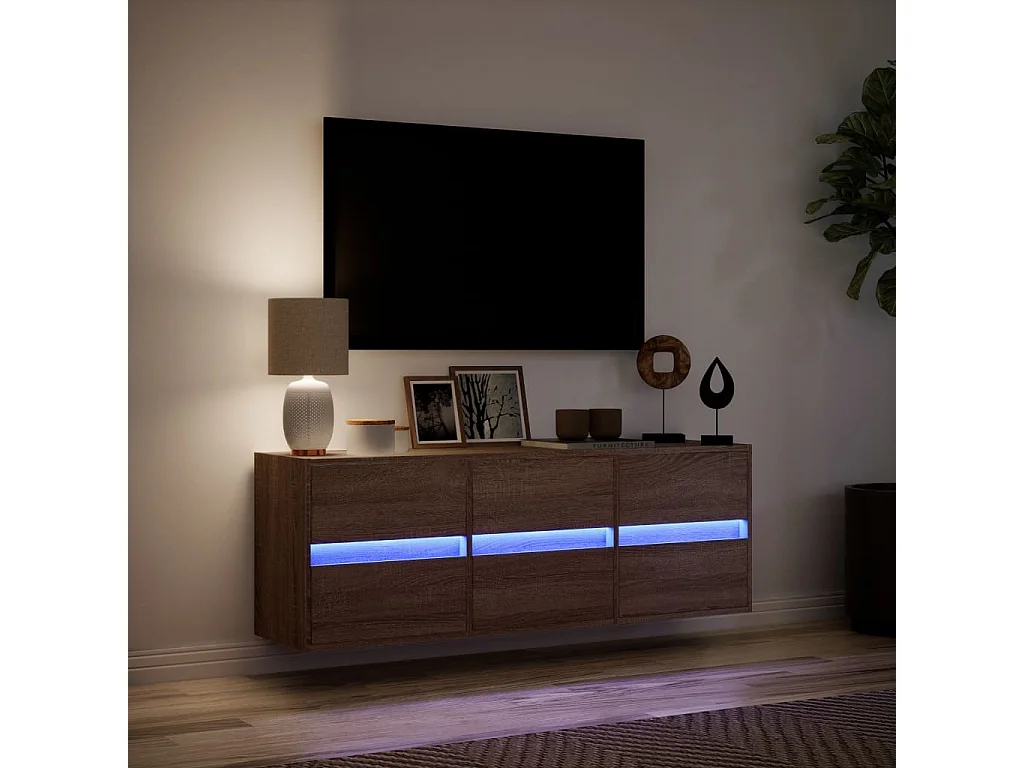 Meuble TV mural avec lumières LED chêne marron 130x31x45 cm