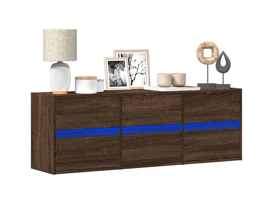 Mobile TV a Parete con Luci LED Rovere Marrone 130x31x45 cm